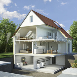 Einfamilienhaus aufgeschnitten möbliert