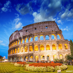Dramatic sky above Colosseum in Rome. Night view of Flavian Amph