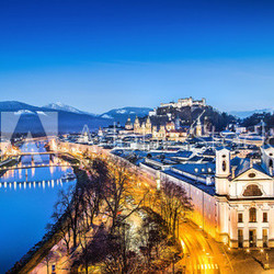 Historic city of Salzburg at blue hour, Salzburger Land, Austria