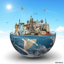 Travel the world monuments concept