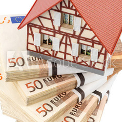 half-timbered house on euro banknotes