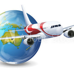 Earth globe and airplane