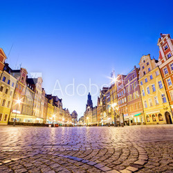 Wroclaw, Poland in Silesia region. The market square at night
