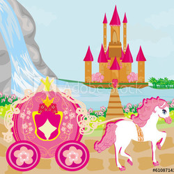 horse carriage and a medieval castle