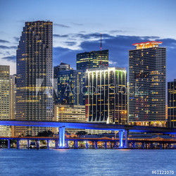 CIty of Miami Florida, illuminated business and residential buil