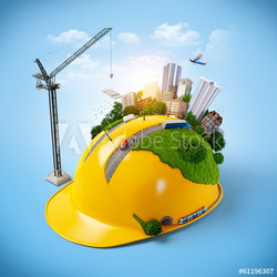City on the construction helmet.