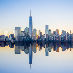 Manhattan Skyline with the One World Trade Center building at tw
