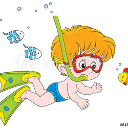 boy diving with a mask and snorkel