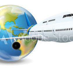 Earth globe and airplane