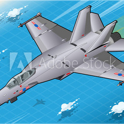Isometric Fighter Bomber in Flight in Front View