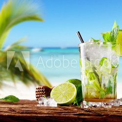 Fresh mojito cocktail on wood