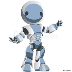 Glossy Blue Robot Presenting Idea
