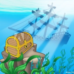 Treasure chest with shipwreck